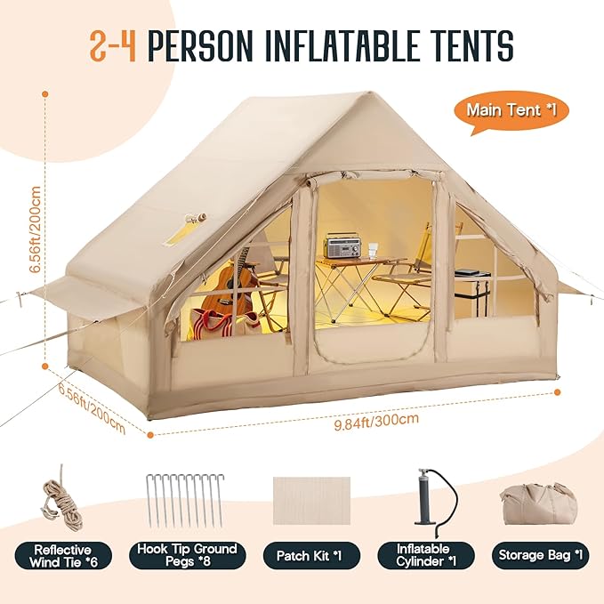 SPECRAFT Canvas Bell Yurt Tents &amp Inflatable Tent for Camping Waterproof Glamping Tent with Stove Jack Breathable Mesh Snowproofing Spacious 4-Season Family Shelter for Outdoor Camping Partie