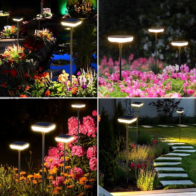 Solar Lights Outdoor Pathway 8 Pack IP65 Waterproof 31 Solar Garden Lights 2 Heights Adjustable Auto On/Off Lasting 12H for Walkway Patio Lawn Path Yard Plants Flower Beds Landscape Decor