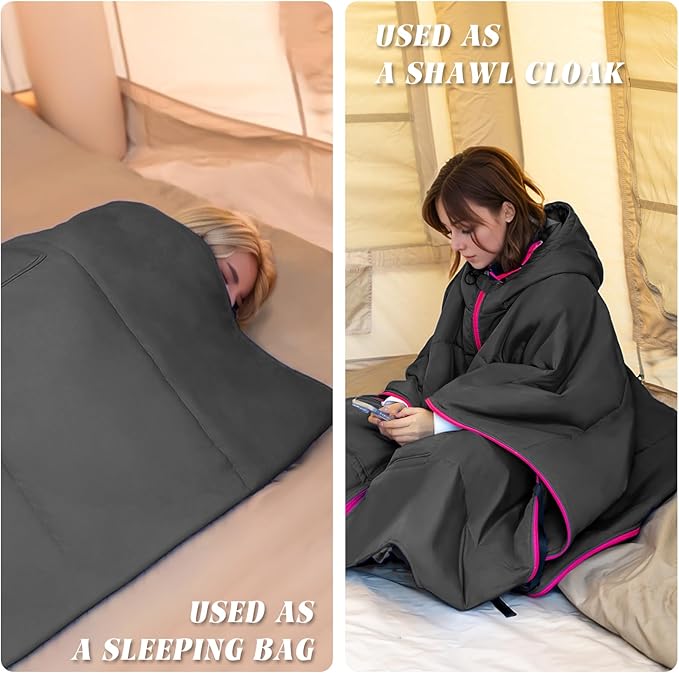 Camping Blanket Poncho Large Wearable Blankets 75 x 55 inch Cape Windproof &amp Water-Repellent Portable &amp Warm for Outdoor Sports Travel Car