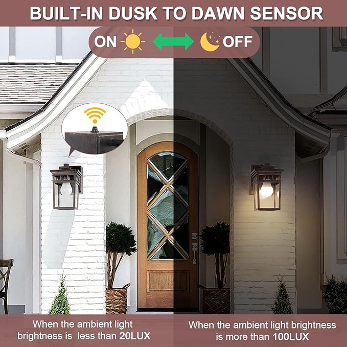 Dusk to Dawn Outdoor Wall Lighting with OutletPorch Light with GFCI Outlet Built inAnti-Rust Alunmium Wall Lantern with Clear Glass ShadeOutdoor Light for House Garage Bulb Included(Brown)