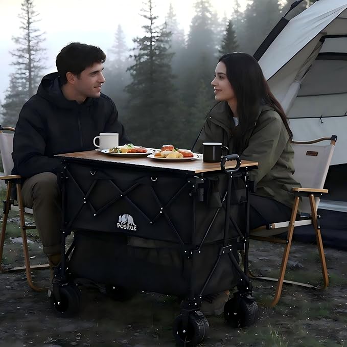 Folding Camping Wagon Table Accessory | 200LB Capacity Universal Fit for 40-50 Utility Carts | Instant Setup Portable Camp Table for Outdoor Picnics &amp Tailgating