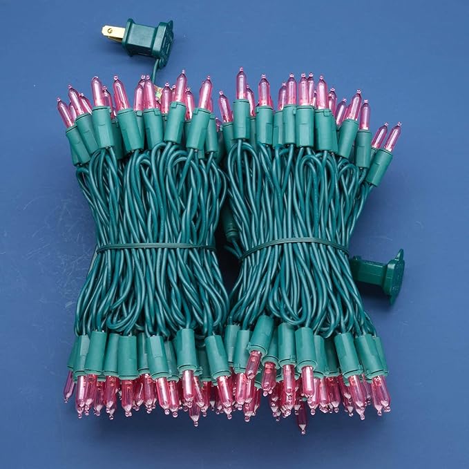 200 Count Pink LED Christmas Lights 66 ft Green Wire UL Certified Commercial Grade Holiday String Light Set (Pink)