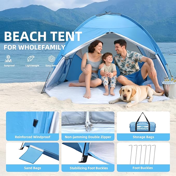 Beach Tent Sun Shelter for 4/5 Person - UPF 50+ UV Protection Portable Beach Shade Sun Canopy Waterproof &amp Lightweight Easy Setup Beach Tent for Family Beach Trips Picnics Camping