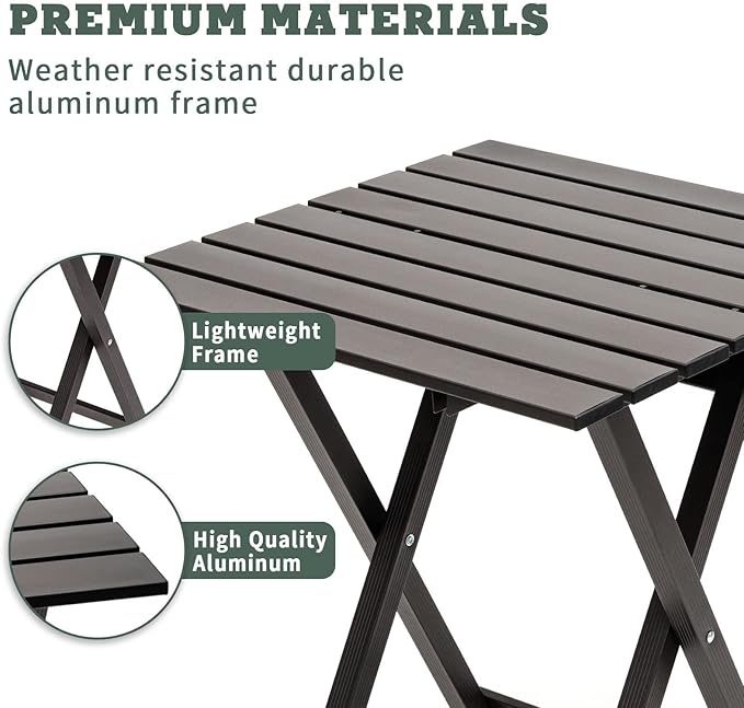SUNNYFEEL Folding Camping Table - Lightweight Aluminum Portable Picnic Table 18.5x18.5x24.5 Inch for Cooking Beach Hiking Travel Fishing BBQ Indoor Outdoor Small Foldable Camp Tables