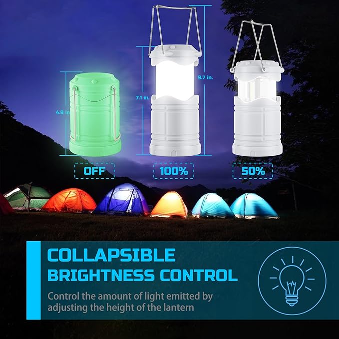 Lichamp LED Camping Lantern 4 Pack Battery Powered Flashlight for Power Outages Portable Collapsible Hanging Light Essential for Home Outdoor Emergency Lamp Survival Kit Gear for Hurricane B4LW