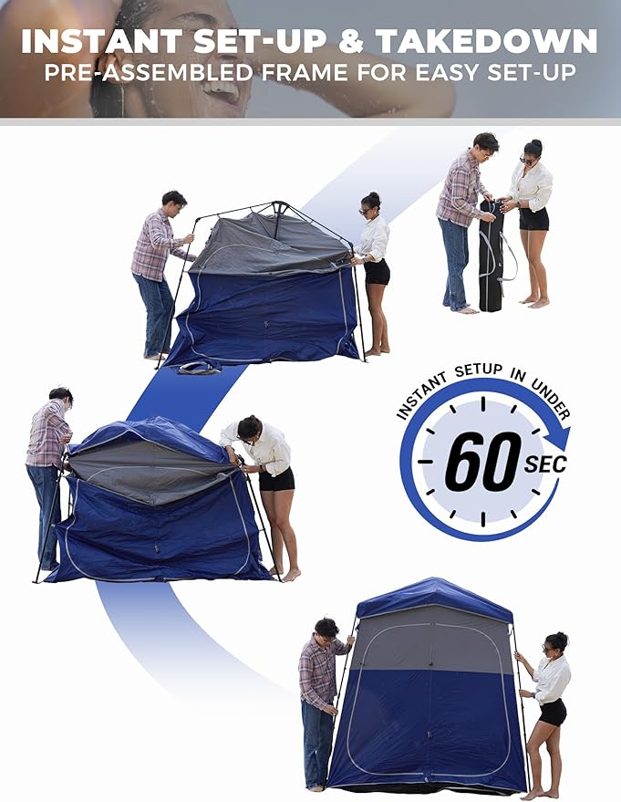 KingCamp Instant Shower Tent Portable Superior Stable Privacy Shelter 2 Large Rooms Outdoor Toilet Tent with Floor for Beach Camping &amp Hiking Setup in Under 60s