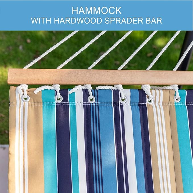 Lazy Daze Hammocks 12 FT Quilted Fabric Double Hammock with Spreader Bars and Detachable Pillow 450lbs Weight Capacity
