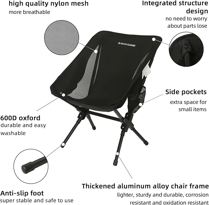 ROCK CLOUD Portable Camping Chair Ultralight Folding Camp Chairs Outdoor for Camp Hiking Backpacking Lawn Beach Sports