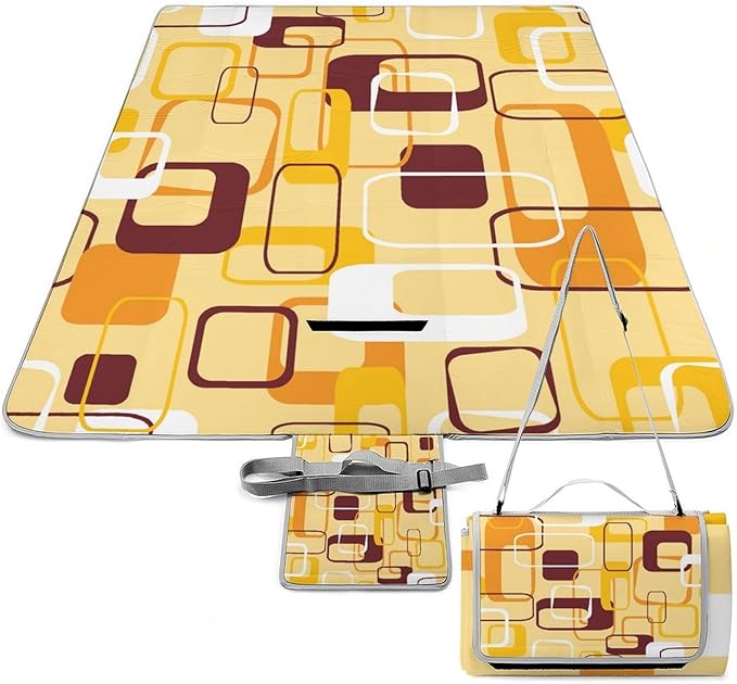 Colorful Retro Mid Century Modern Atomic Pattern Waterproof Outdoor Picnic Blanket Sandproof Beach Mat for Camping Hiking Grass Travelling