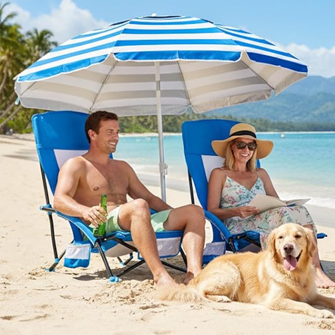 SUNNYFEEL Folding Beach Chair High Back Beach Chairs for Adults Lightweight Portable Camp Chair 300lbs Heavy Duty with Carry Bag Mesh Back Cup Holder for Outdoor Travel Picnic Concert Blue