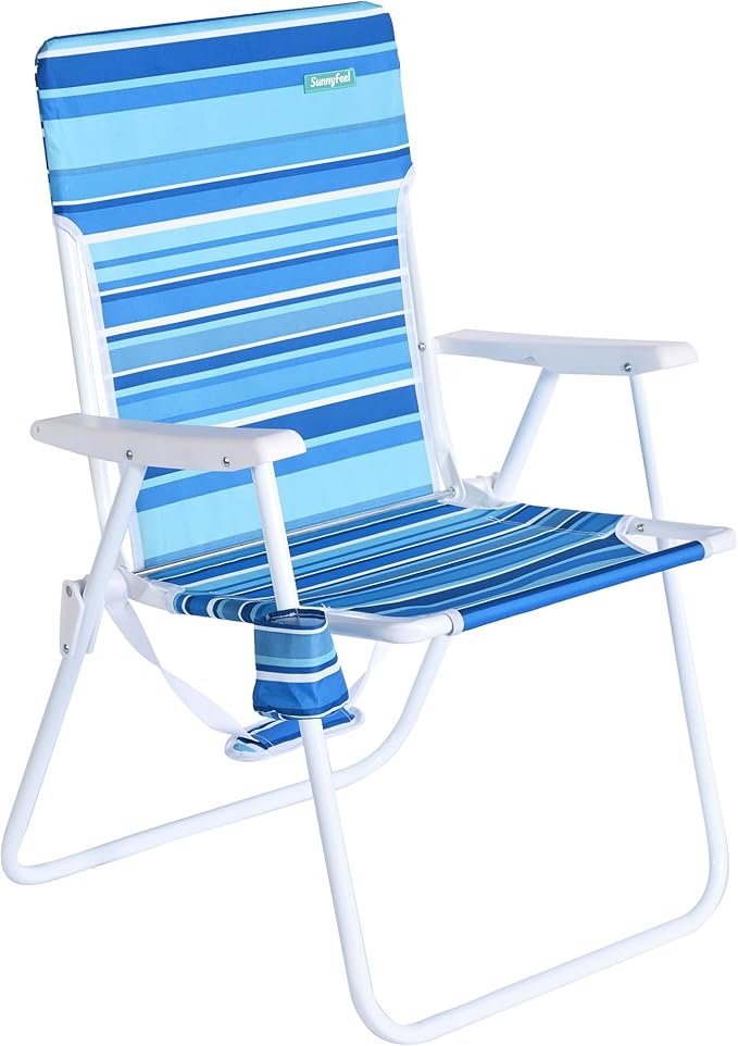 SunnyFeel 15 Tall Folding Beach Chair Oversized Portable High Seat Sand Chair for Adults Heavy Duty 300 LBS Foldable Camping Lawn Chairs for Camp/Outdoor/Travel/Picnic/Concert/Sports