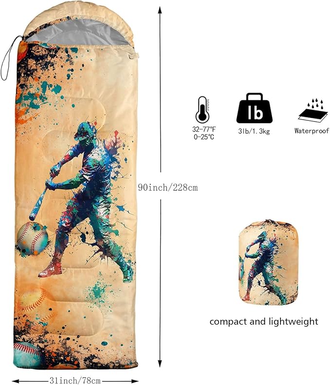 Kids Sleeping Bag for Boys GirlsBasketball Print-Lightweight Warm Portable Outdoor Indoor-Waterproof Cold Weather Resistant Sleeping Bag for Camping Hiking
