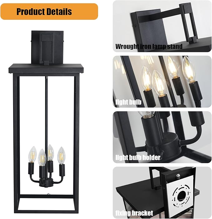 30 Extra Large Outdoor Wall Lights Exterior Wall SconceBlack Outdoor Garage LightsModern Exterior Light FixturesWaterproof Outdoor Porch Lights for HouseFront Door Light Fixture E12 Base