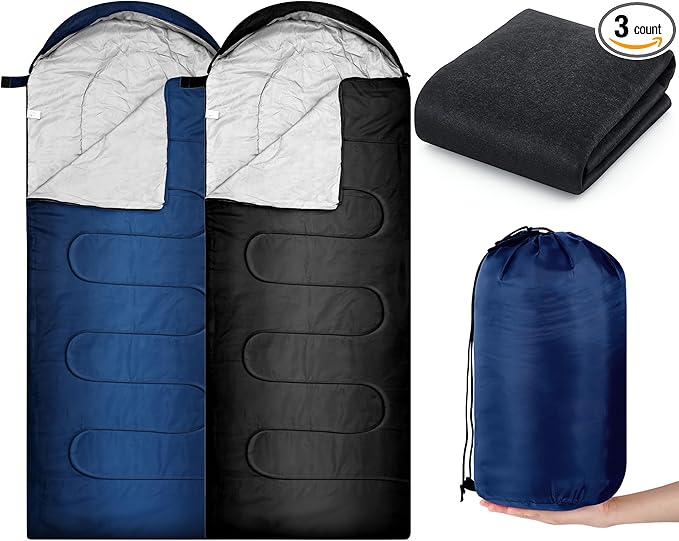 Tranqun 3 Pcs Sleeping Bags and Tent Carpet Set Winter Camping Gear Waterproof Lightweight 0 Degree Sleeping Bags for Adults Cold Weather Camping Hiking Travel Emergency with Compression Sack