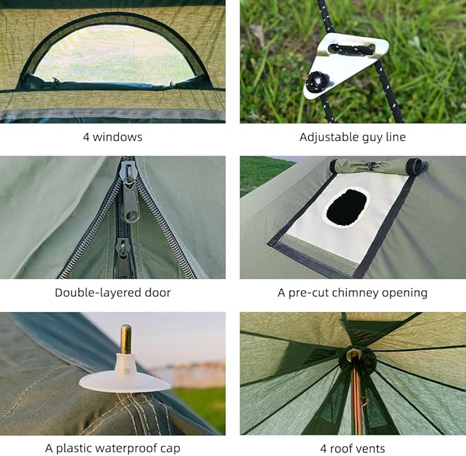 Cotton Canvas Bell Tent with Stove Jack Roomy Yurt for Family Glamping Camping 4 Season Tent with Zipped Removable Floor