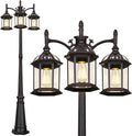 Aluminum Outdoor Lamp Post Birdcage Hardwired Street Light for Outside 3-Head Pole Light Modern Lamp Post Outdoor Lighting with Clear Glass Panels for Garden Patio Backyard Walkway Driveway
