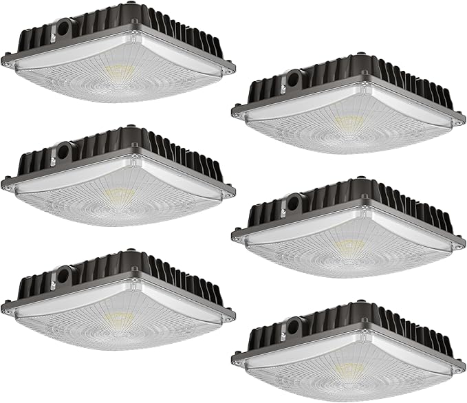 LED Canopy Lights 60W 8400LM 5000K 0-10V Dimmable 120-277VAC IP65 Waterproof UL Listed Commercial LED Canopy Lights Outdoor for Gas Station Carport Parking Garage Warehouse 6 Pack