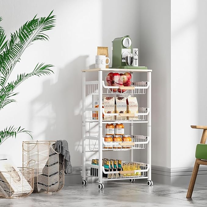 5 Tier Fruit Basket Kitchen Food Stora Hanging Rack Stackable Stora Cart