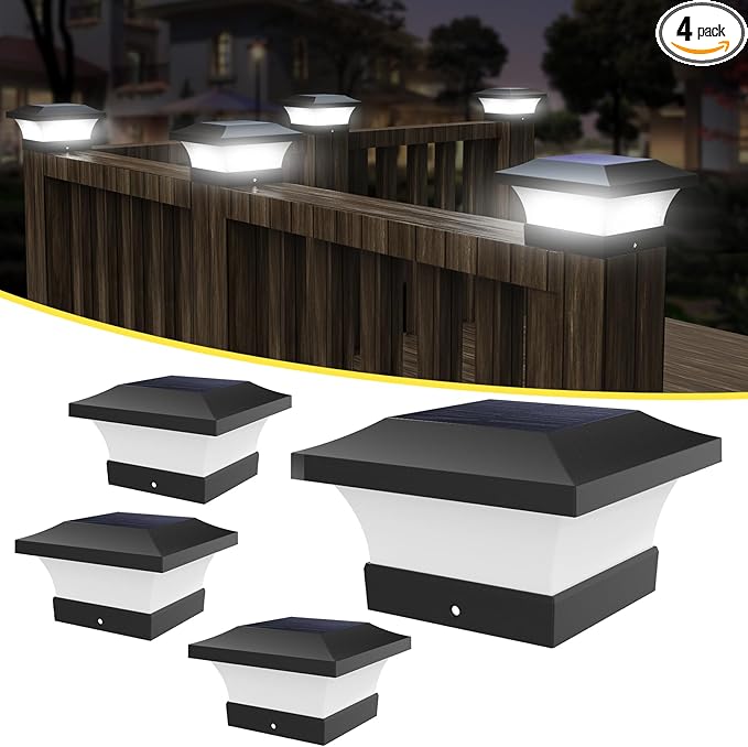 T-SUN Solar Post Lights Outdoor Waterproof LED Lights for 4x4 Wooden Posts Deck Fence Garden Mailbox – Eco-Friendly Made from Recycled Materials Sustainable Solar Fence Post Light (4 Pack)