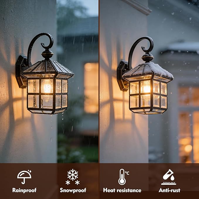 Black Outdoor Wall Light Fixture 1-Light Exterior Porch Light with Clear Glass Waterproof Wall Mount Lantern Sconce for Garage Front Door and Patio Anti-Rust Finish
