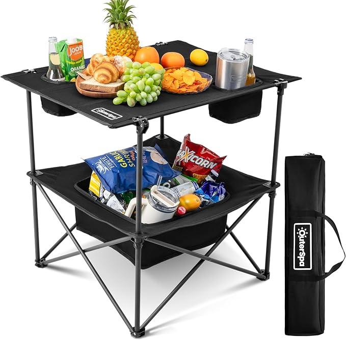 Folding Camping Table Portable Outdoor Picnic Table Rectangular Lightweight Camp Table with Storage Cup Holder and Carry Bag for Barbeque Beach Camping and Tailgate