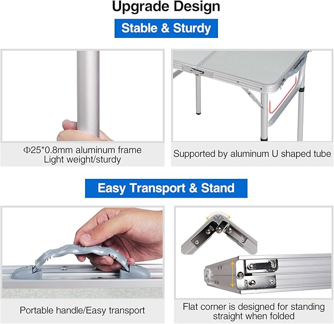 REDCAMP Small Folding Table Adjustable Height 23.6x15.7x10.2/19 Aluminum Camping Table Lightweight