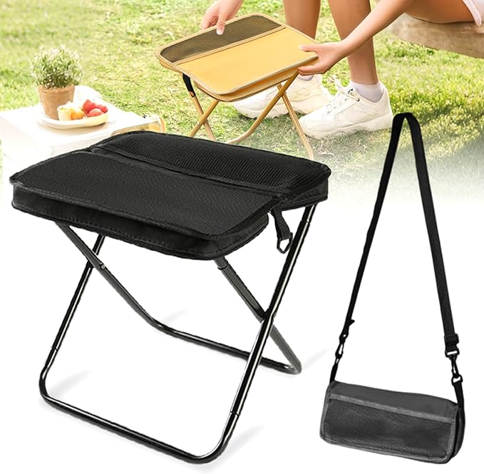 Portable Stool for Mountaineering and Hiking 2025 New Lightweight Foldable Stool with Carrying Bag Outdoor Footstool for Picnic Hiking Fishing (Black Large)
