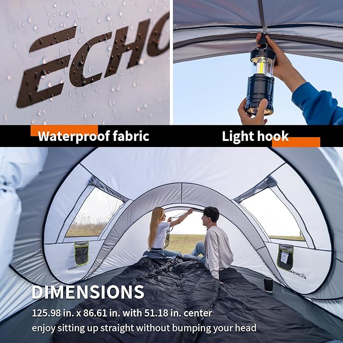 EchoSmile Instant Pop Up Camping Tent 2/4/6 Person Easy Setup Tent Water Resistant Dome Portable with Carry Bag
