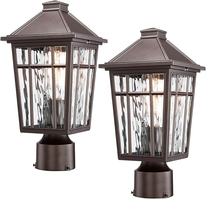 Darkaway Outdoor Post Lights Lamp Post Light Fixture Waterproof Aluminum Housing with Water Ripple Glass Fence Post Deck Lighting for Garden Patio Pathway