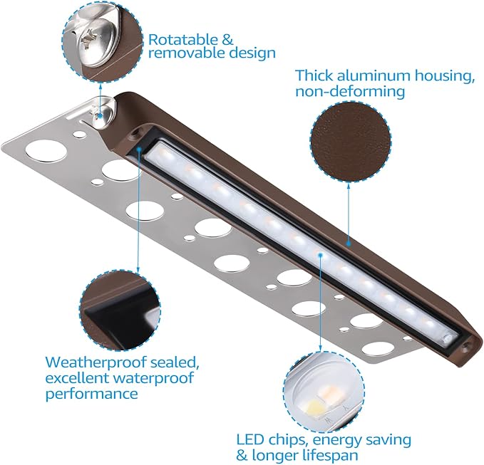 LEONLITE 5CCT 12 Inch Hardscape Lighting Low Voltage LED Swivel 2200K/2700K/3000K/4000K/5000K Selectable Retaining Wall Light 12V 7W LED Hardscape Light Paver Step Lights ETL Listed Pack of 4