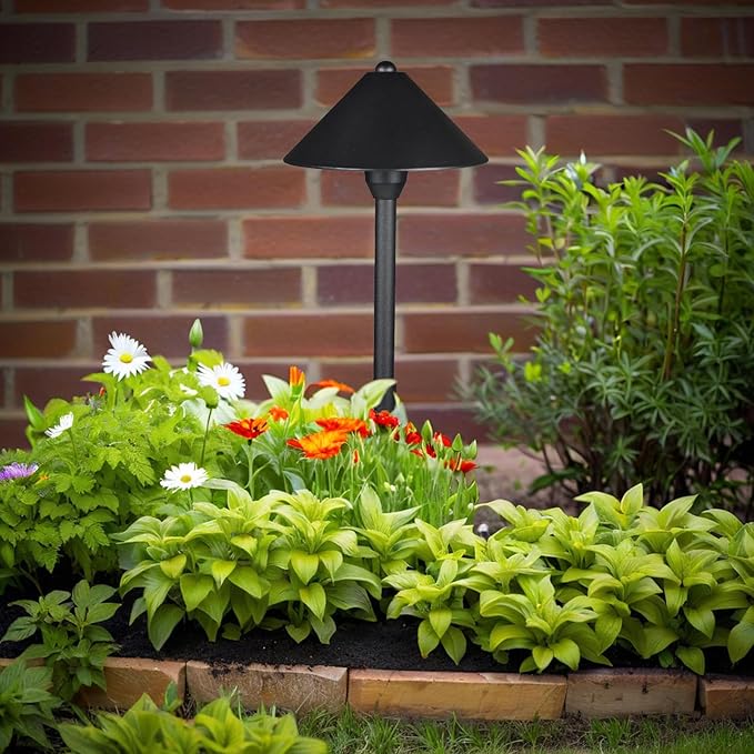 Lumina Lighting® Low Voltage Landscape Lighting Cast-Aluminum Path and Area Light Warm White 3W G4 LED Bulb and ABS Ground Stake Included for Yard Walkway Lawn PAL0105-BkLED6 (Black6-Pack)