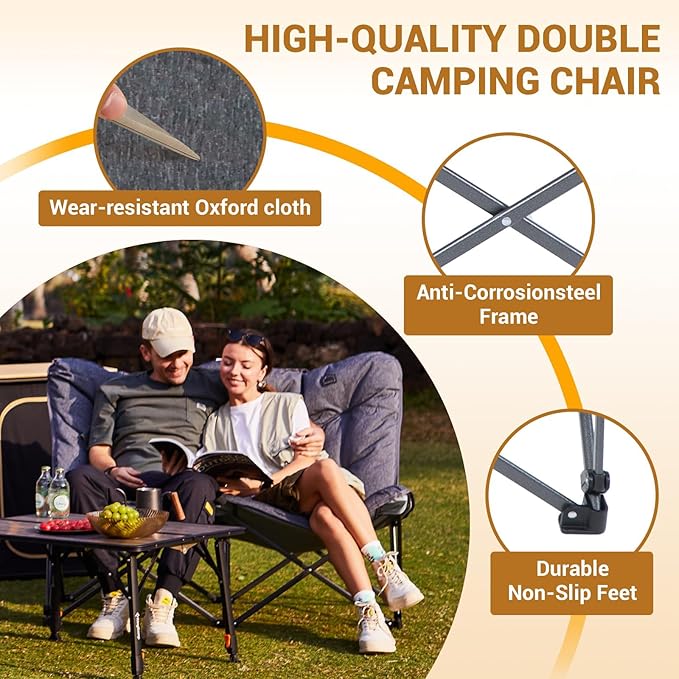 KingCamp Double Camping Chair Oversized Padded Butterfly Chair Couch Portable Folding Loveseat 600lbs Heavy Duty Comfy Dorm Double Seat with High Back for Outdoor Indoor Patio Home Living Bed Room