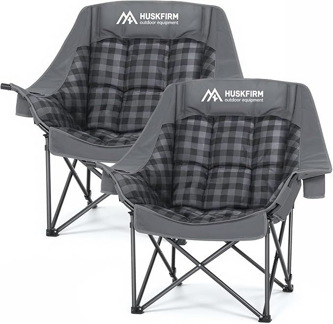 Oversized Camping Chairs for Adults Folding Padded Camping Chair Heavy Duty XL Camping Chair - 400LBS Support Lawn Chairs for Outdoor Sports Beach Fishing with Cup Holder &amp Carry Bag - 2 Pack