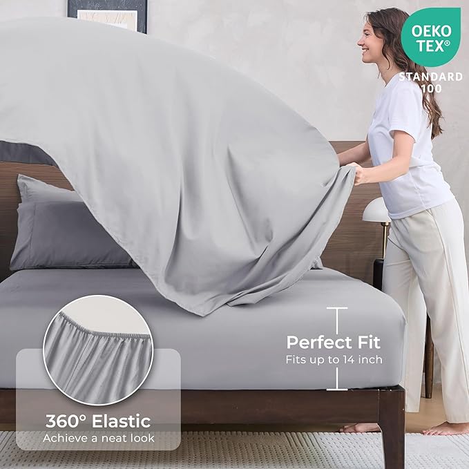 HEVUMYI Light Grey King Comforter Set - 7-Piece All Season Bed in a Bag King Ultra Soft Bedding Set with Comforter Flat Sheet Fitted Sheet Pillowcases Pillow Shams Light Gray