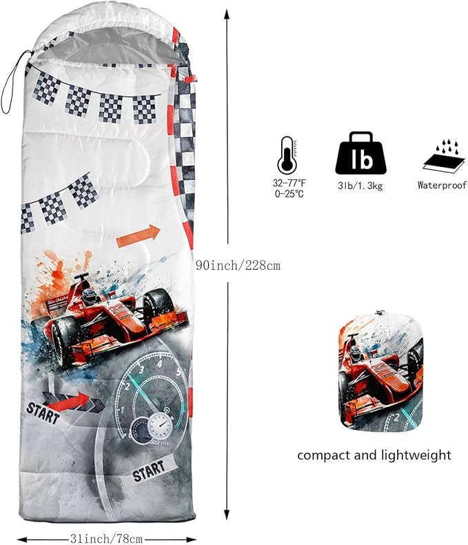 Kids Sleeping Bag for Boys GirlsCheckerboard Cat Print-Lightweight Warm Portable Outdoor Indoor-Waterproof Cold Weather Resistant Sleeping Bag for Camping Hiking