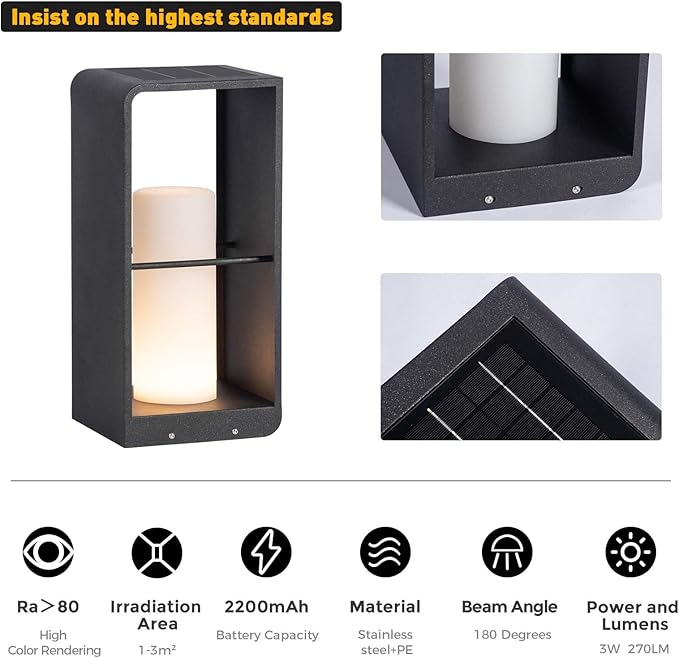 Outdoor Lights for Patio IP65 Solar Lanterns Outdoor Waterproof Dusk to Dawn Floor Lamp with 3000K LED Solar Powered Landscape Lighting for Garden Yard Deck Backyard Porch and Path