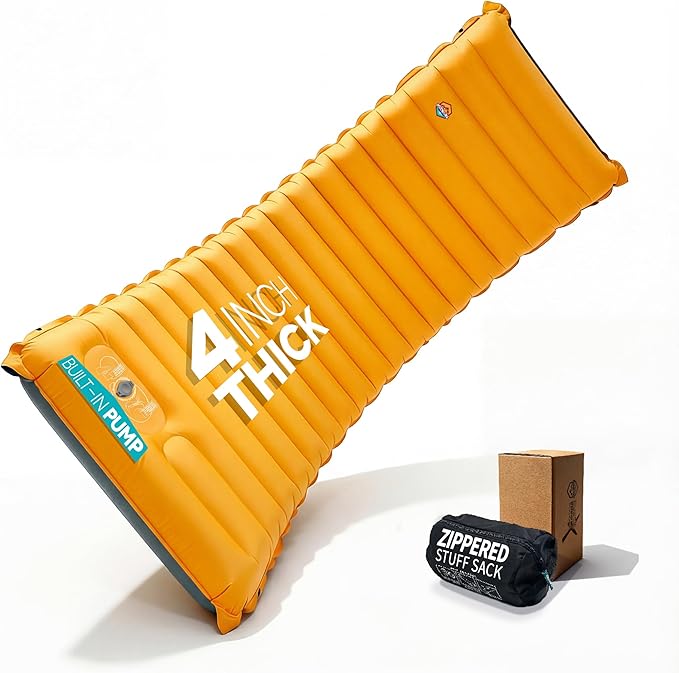 ZOOOBELIVES Inflatable Camping Sleeping Pad 4-Inch Thick Full Air Support No Bottoming Out for Side Sleepers Camping &amp Backpacking Mattress with Built-in Foot Pump Durable &amp Compact – Airl