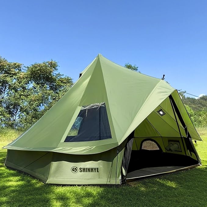 Bell Yurt Tent with Stove Jack Waterproof Luxury 4 Season Tent 420D Oxford Cloth Green Glamping Tents for Family Outdoor Camping Hunting Party All Year Living