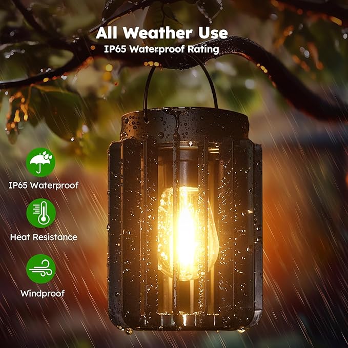 Solar Lanterns Outdoor Waterproof Brighter Up to 12 Hrs Outdoor Hanging Solar Lights Outside Hanging Lanterns for Garden Porch Patio Yard Decor Gifts for Women Mom Father Black 4 Pack