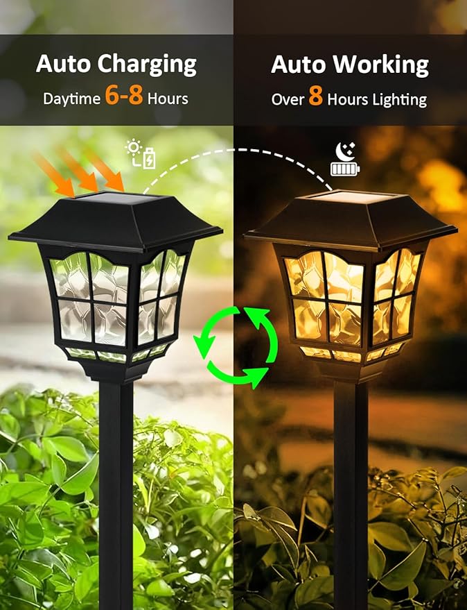 Solar Pathway Lights Outdoor 8 Pack Waterproof Solar Powered Garden Light 3000K Warm White LED Path Landscape Lighting Auto On/Off Outside Decor Lights for Garden Yard Walkway Driveway Lawn