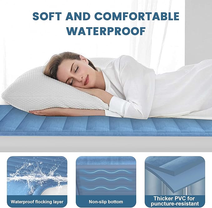 Queen Air Mattress with Built-in Pump 18'' Raised Self Inflatable Mattress Portable Flocked Top Blow up Air Bed Quick Inflation &amp Deflation Inflatable Mattress for Home Guests &amp Camping 7