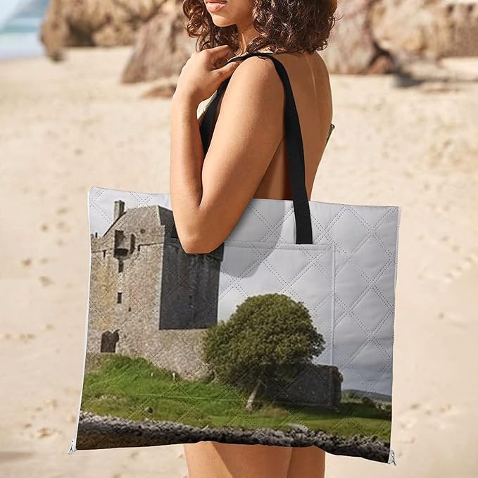 Zipper View of The Dunguaire Castle Style Picnic Mat Suitable for Travel Camping Park Or Home Use