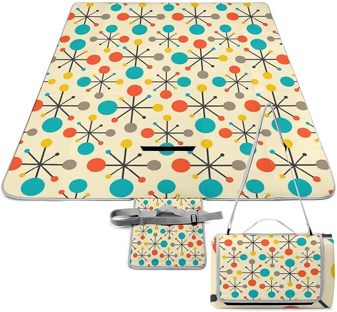 Modern Mid Century Seamless Abstract Pattern Waterproof Outdoor Picnic Blanket Sandproof Beach Mat for Camping Hiking Grass Travelling