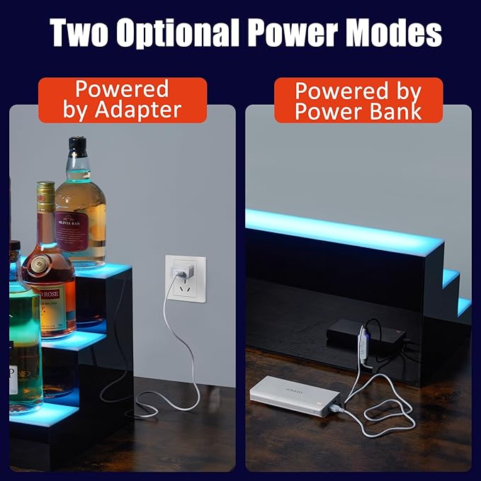 LED Lighted Wine Racks Countertop Wine Bottle Holder Liquor Bottle Display Shelf 3-Tier 40 Inch Acrylic Whiskey Rack with Remote &amp App Control USB Powered for Home Bar &amp Commercial Use