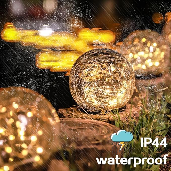 TOMEX 4 Pack Solar Garden Lights Cracked Glass Ball Waterproof Warm White LED for Outdoor Decor Decorations Pathway Patio Yard Lawn 4 Pack (4.7)