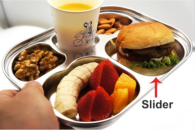 Korean Stainless Steel Divided Plates for Toddlers Kids Babies Premium 304 Electro-Polished No Black Residue BPA-Free 5-Compartment Food Tray Camping Picky Eaters Set of 2