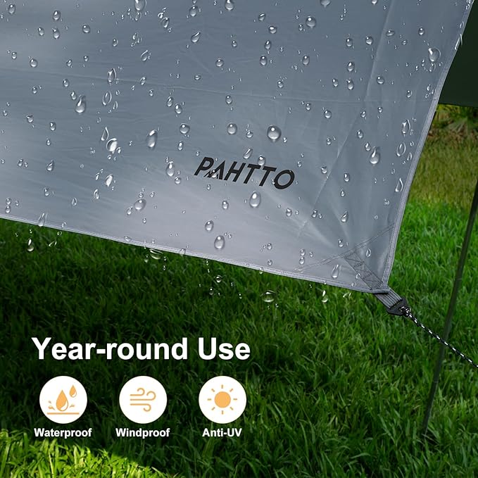 Camping Tarp with Poles 16x12 Ft Camping Canopy Waterproof Tent Tarp Rain Shelter for Camping PicnicBeach Outdoor Activities Extra Large Lightweight and UV Resistant Extra Large Grey