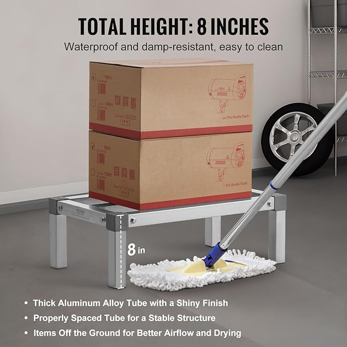 VEVOR Aluminum Dunnage Rack 24” x 14” Commercial Food Floor Rack 8” Off the Floor 1000 lbs Capacity Adjustable Aluminum Storage for Storage in Restaurants Kitchens Garages and Vehicles