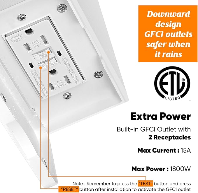 Porch Light with GFCI Outlets Built-in Motion Sensor Dusk to Dawn Outdoor Light Fixture Wall Lantern Aluminum Anti-rust Outside Wall Sconce Front Door White Exterior Wall Light for Patio Garage