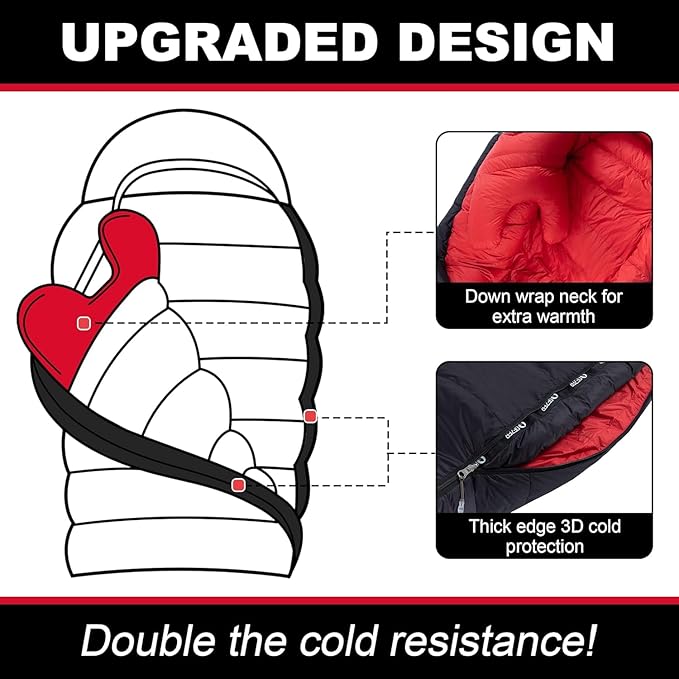 Ultralight Down Sleeping Bag for Adults with 600 Fill Power Compact Sleeping Bag for Backpacking Hiking and Camping